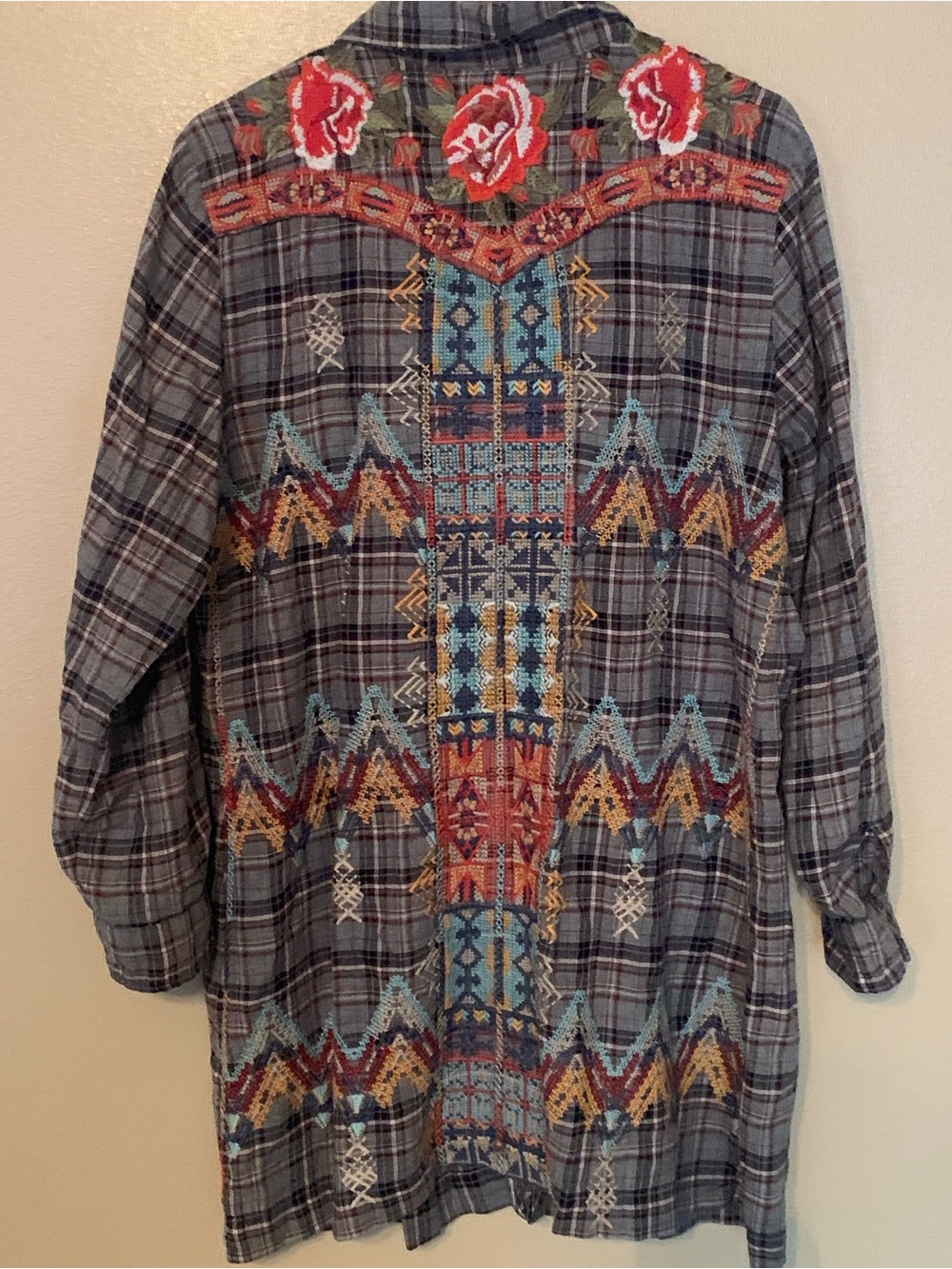 Johnny Was 3J Workshop Western Boho Embroidered Pearl Snap Tunic Size XL